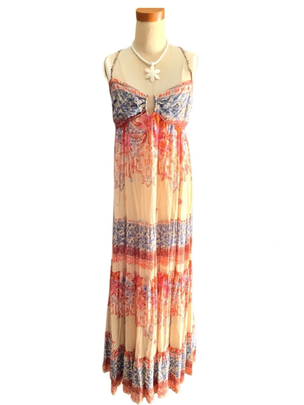 Free People Intimately “Give A Little” bohemian maxi slip dress in Cream combo-S - Picture 4 of 14